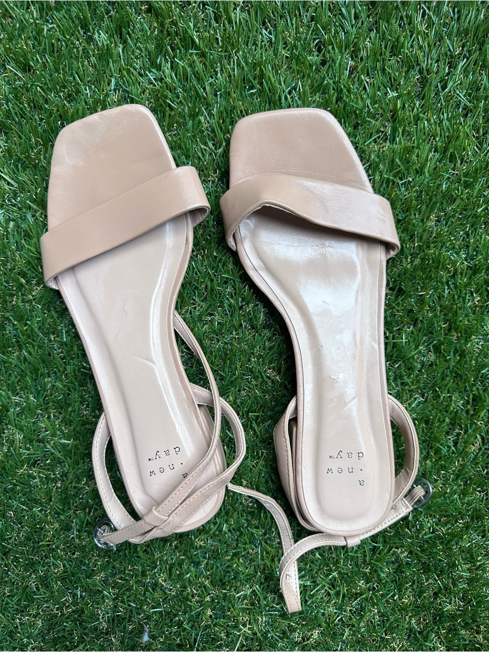 a new day Beige Square Toe Ankle Strap Sandals